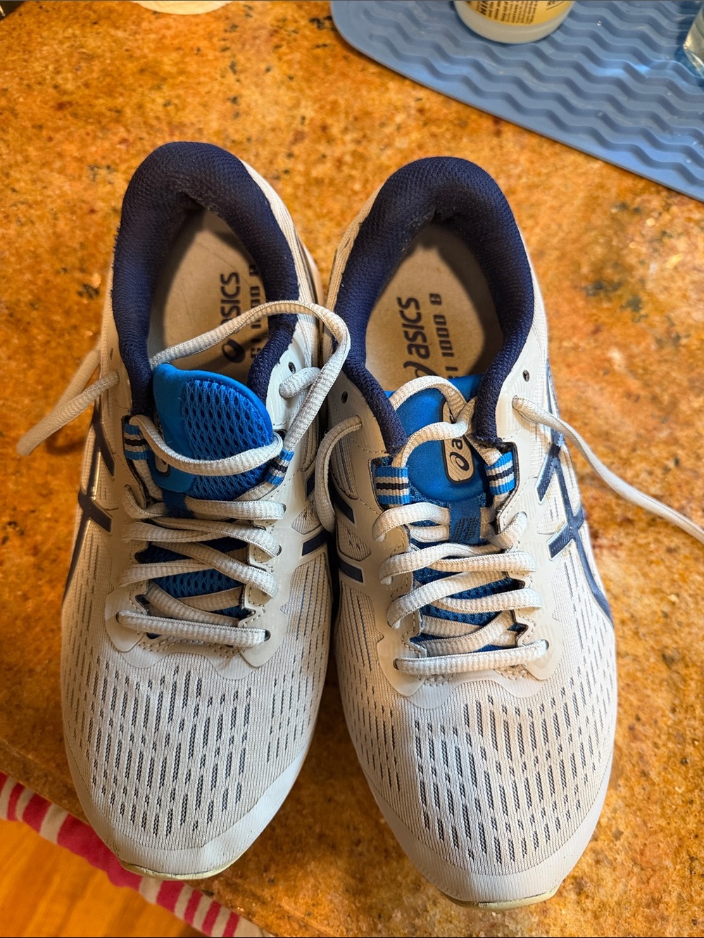 Asics Men’s White and Blue Athletic Running Shoes
